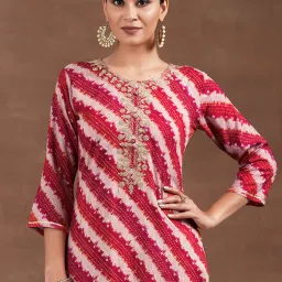 Libas Pink Viscose Rayon Regular Fit Bandhani Kurtas image 1