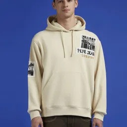 Pepe Jeans Beige Loose Fit Printed Hooded Sweatshirt image 1