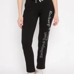 Madame M Secret Black Cotton Blend Relaxed Fit Typographic Track Pant image 1