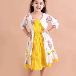 Pspeaches Girls Yellow Cotton Regular Fit Floral Print Dress-picture-15