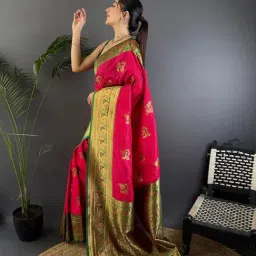 Elora Red Floral Saree With Unstitched Blouse-image-18