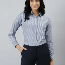 English Navy Blue & White Relaxed Fit Striped Shirt-picture-28