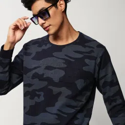 showoffff SHOWOFF Navy Blue Slim Fit Camouflage Sweatshirt image 1