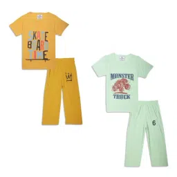 Vimal Jonney Kids Yellow & Mint Green Printed T-Shirt Set-picture-20