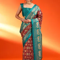 Saree Mall Maroon Printed Sarees With Unstitched Blouse image 1