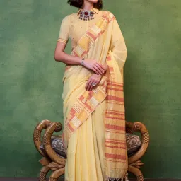 Saree Mall Yellow Woven Sarees With Unstitched Blouse image 1