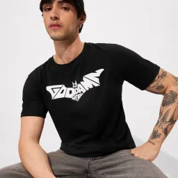The Souled Store Black Cotton Regular Fit Graphic Print T-Shirts image 1