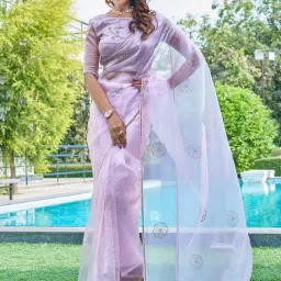 Saree Mall Lilac Embellished Sarees With Unstitched Blouse image 1