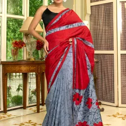 Saree Mall Red Printed Sarees With Unstitched Blouse image 1