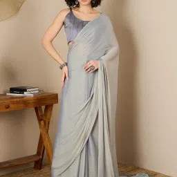 Saree Mall Grey Solid Sarees With Unstitched Blouse image 1