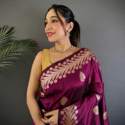 Elora Plum Woven Design Saree With Unstitched Blouse image 3