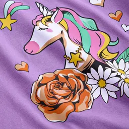Hopscotch Boys Purple Garden Glow Unicorn Round Neck Cotton T-shirt-image-20
