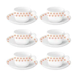 Borosil Gardenia White Opalware Cup and Saucer Set 140ml - Set of 12 image 1