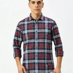 Basics Navy Cotton Slim Fit Checks Shirt-picture-23