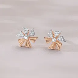 Mia by Tanishq 18k (750) Rose Gold and Diamond Pinwheel Pop Earrings Stud Earrings-picture-35