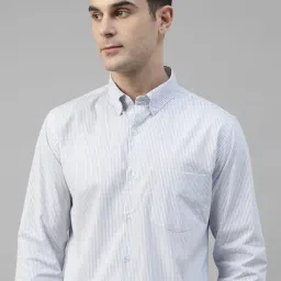 English Navy White Pure Cotton Slim Fit Formal Shirt-image-84