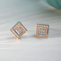 Mia by Tanishq 14k (585) Rose Gold and Diamond Glam Grid Earrings Stud Earrings-picture-12