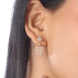 Mia by Tanishq 18k (750) Rose Gold and Diamond Glam Crush Earrings Drop Earrings image 2