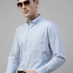 English Navy White Pure Cotton Slim Fit Formal Shirt-image-5