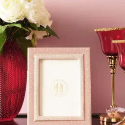 Pure Home and Living Ivory & Pink Faux Leather Polka Dot Photo Frame - Large-picture-11