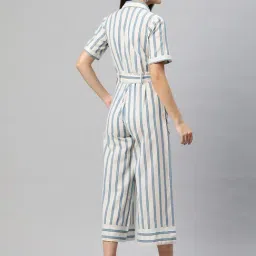 Cottinfab Off White Striped Regular Fit Jumpsuit image 2
