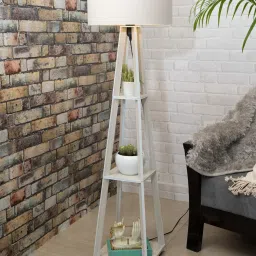 Homesake Walnut White & Brown Wood Floor Lamps With Drum Shade image 1