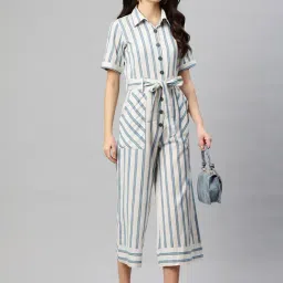 Cottinfab Off White Striped Regular Fit Jumpsuit image 4