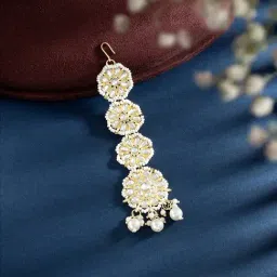 Peora Gold Plated White Kundan & Beads Studded Ethnic Maangtikka Occassion Jewellery for Women-image-93