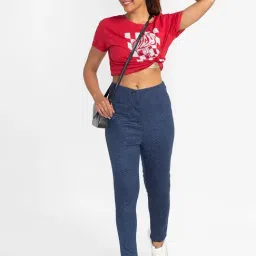 Globus Navy Printed High Rise Trousers image 4