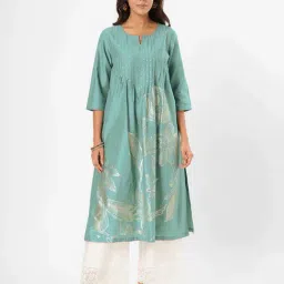 Rangmanch By Pantaloons Adriatic Blue Regular Fit Floral Print Kurta-picture-16