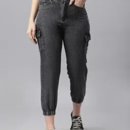 KASSUALLY Black Relaxed Fit Mid Rise Joggers-image-26