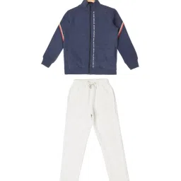 Sweet Dreams Kids Navy & Off-White Regular Fit Full Sleeves Jacket with Trackpants image 1