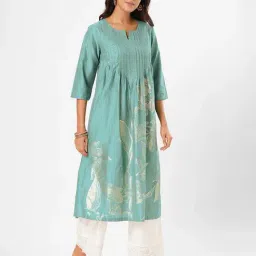 Rangmanch By Pantaloons Adriatic Blue Regular Fit Floral Print Kurta image 3
