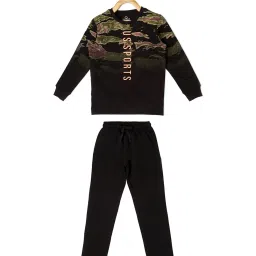 Sweet Dreams Kids Black & Green Printed Full Sleeves Sweatshirt with Trackpants image 1