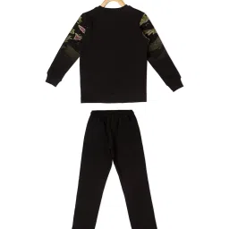 Sweet Dreams Kids Black & Green Printed Full Sleeves Sweatshirt with Trackpants image 2
