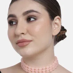 Peora Traditional Peach Beads 3 layered Choker Necklace image 2