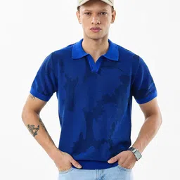 Snitch Camouflage Self Design Polo Collar Pure Cotton T-Shirt-picture-36