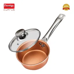 Prestige Brown Aluminium 18.5 cm Gas Compatible Sauce Pan With Glass Lid (1.1 L) - Set of 1 image 1