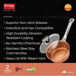 Prestige Brown Aluminium 18.5 cm Gas Compatible Sauce Pan With Glass Lid (1.1 L) - Set of 1 image 3