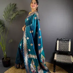 Elora Sea Blue Woven Design Saree With Unstitched Blouse-picture-21