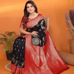 Elora Black Woven Design Saree With Unstitched Blouse image 3
