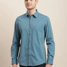 Turtle Teal Blue Cotton Slim Fit Shirt-picture-5
