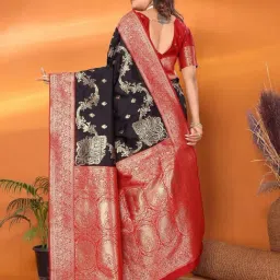 Elora Black Woven Design Saree With Unstitched Blouse image 2