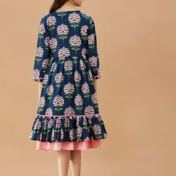 Pspeaches Girls Blue Cotton Regular Fit Printed Dress image 2