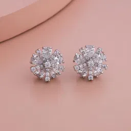 Kushal's Fashion Jewellery Rhodium Plated Zircon Studded Geometric Studs Earrings-picture-26