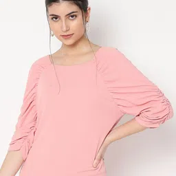 AVANOVA Women Square Neck Accordion Pleated Sleeves Boxy Top-image-23