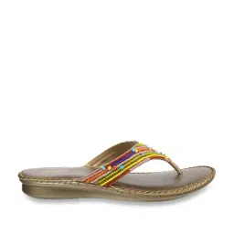 Mochi Women's Antique Gold Thong Sandals-image-14