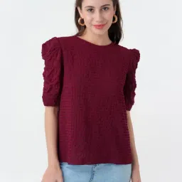 Zink London Maroon Checks Top-image-53