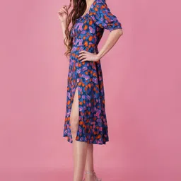 HERE&NOW Print Puff Sleeve Chiffon A-Line Midi Dress image 2