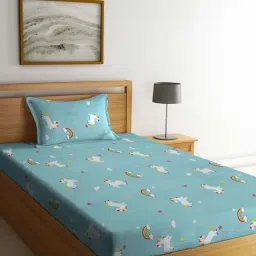Klotthe Blue Cotton Blend 300 TC Single Bedsheet With 1 Pillow Cover-image-64